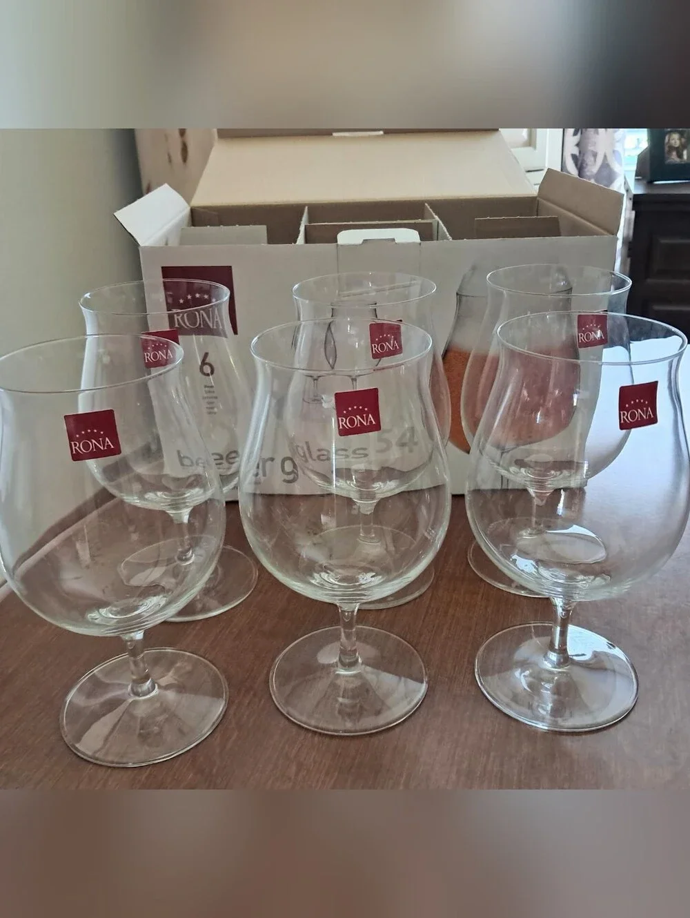 🍺{NEW IN BOX} SET OF 6 CRYSTALINE RONA BEER GLASSES 8 Oz